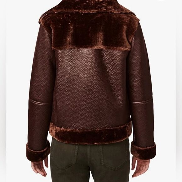 NEW BERNARDO SHEARLING FAUX LEATHER SOFT BROWN AVIATOR COAT JACKET XS SMALL NWT - Picture 3 of 16